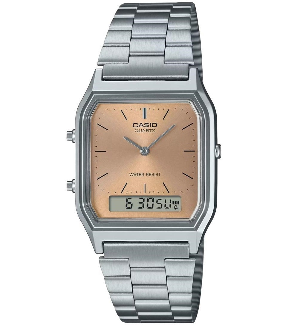 CASIO VINTAGE EDGY KOLLEKTSIOON SUNRAY-SIHVERPLAAT – ROOSA VASK AQ-230A-4AMQYES