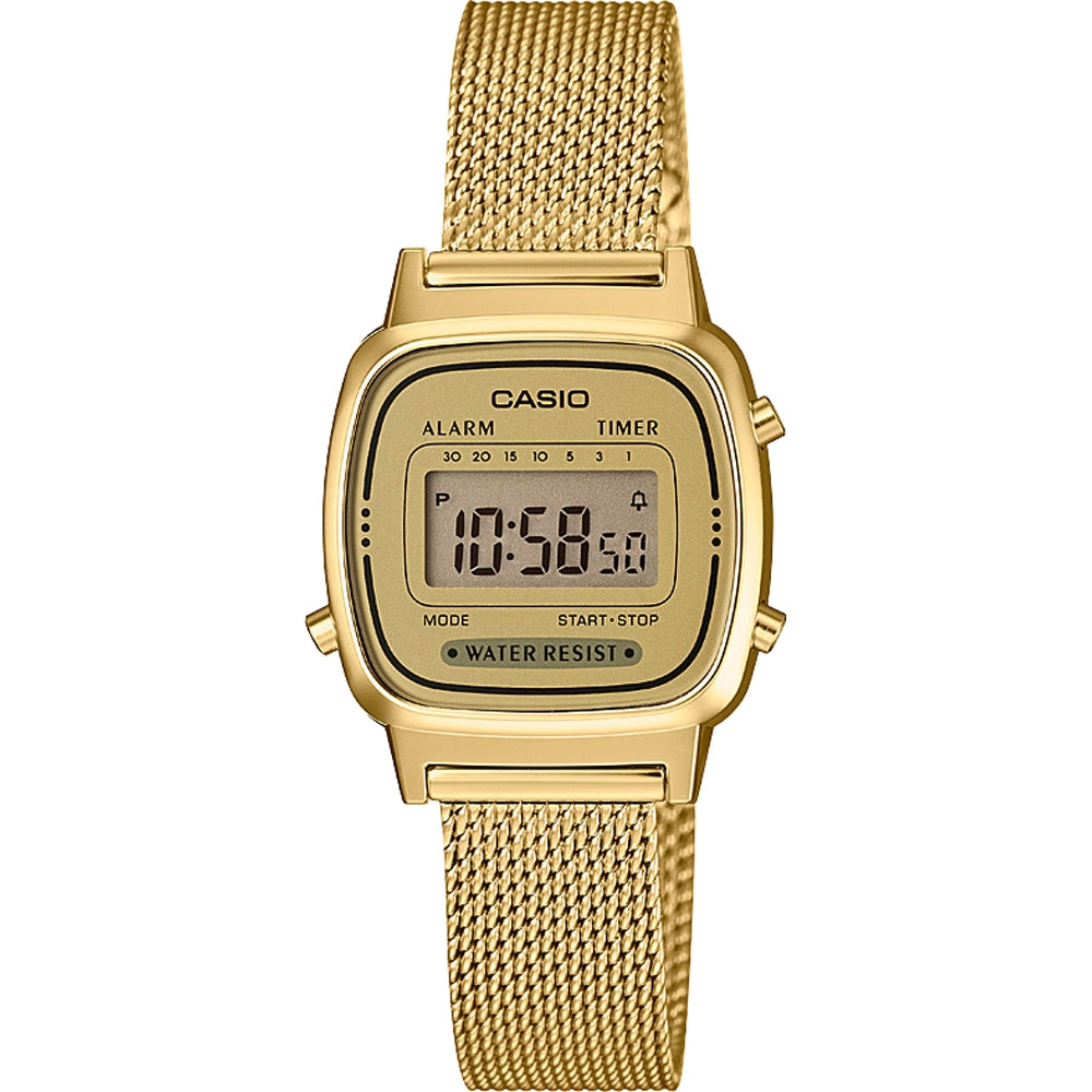 CASIO VINTAGE ICONIC MINI STEEL — ЗОЛОТАЯ СЕТКА LA670WEMY-9EF