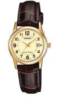 CASIO COLLECTION LADY DATE LEATHER - GOLD LTP-V002GL-9BUDF