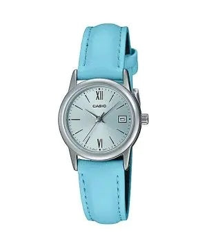 CASIO COLLECTION LADY DATE SILVER, LEATHER - LIGHT BLUE LTP-V002L-2B3UDF
