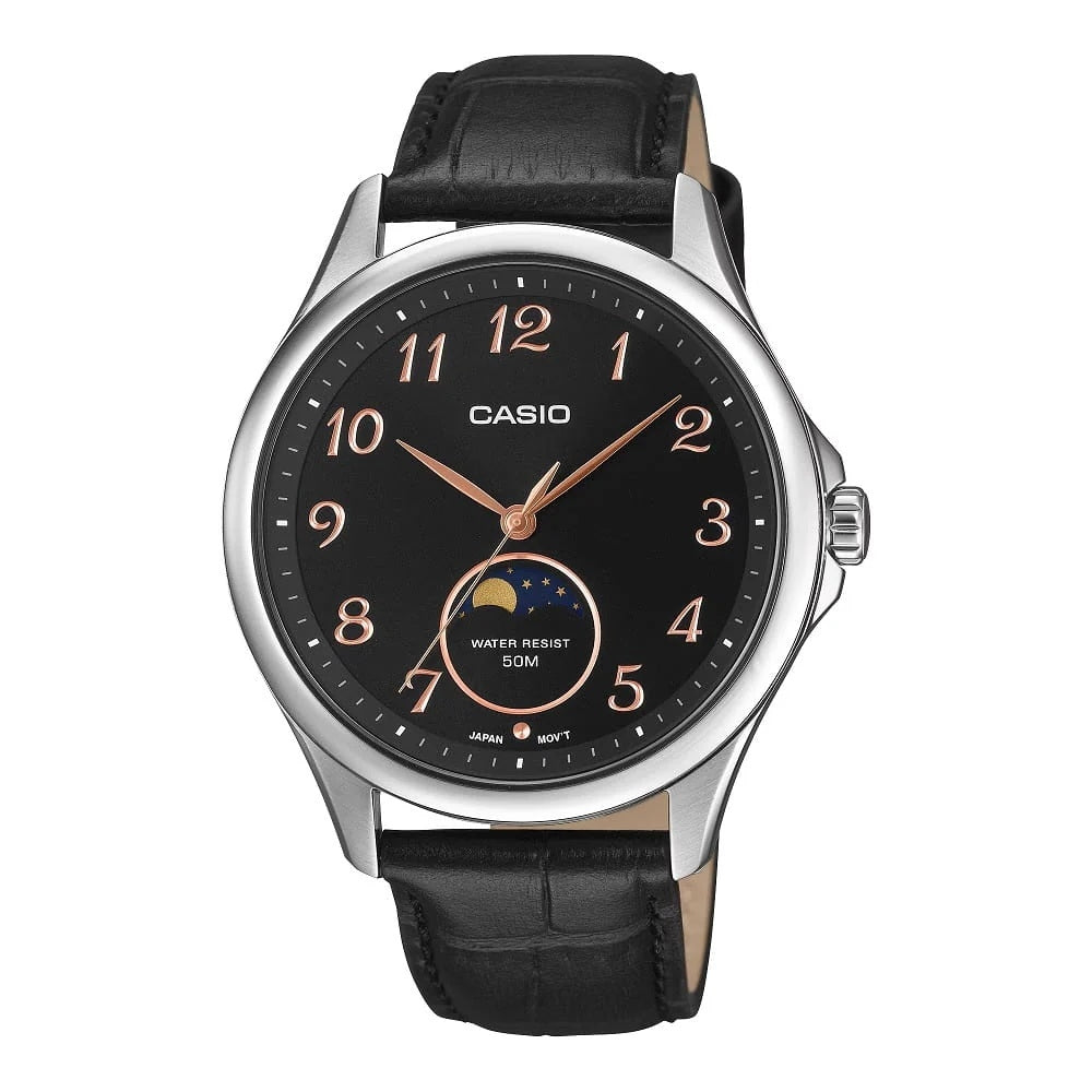CASIO COLLECTION MOONPHASES - СЕРЕБРЯНЫЕ КОЖАНЫЕ MTP-M110L-1AVER