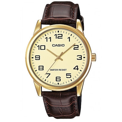CASIO COLLECTION ONLY TIME ЗОЛОТО, КОЖА – ШАМПАНСКОЕ MTP-V001GL-9BUDF