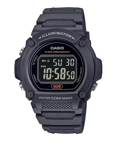 CASIO TIMELESS COLLECTION SPORT – ILLUMINATOR WR 50M, ÄRATUS, KRONOGRAAF – MUST W-219H-8BVDF