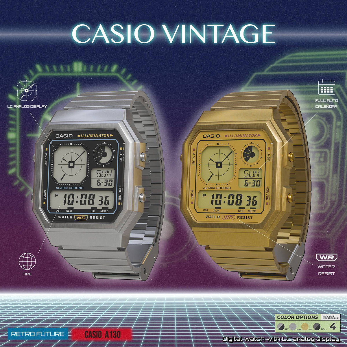 CASIO VINTAGE RETRO FUTURE EDGY COLLECTION - FULL GOLD A130WEG-9AEF