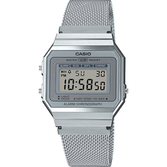 CASIO VINTAGE ICONIC SLIM DESIGN - СЕРЕБРИСТЫЙ СЕТЧАТЫЙ РЕМЕШОК A700WEM-7AEF