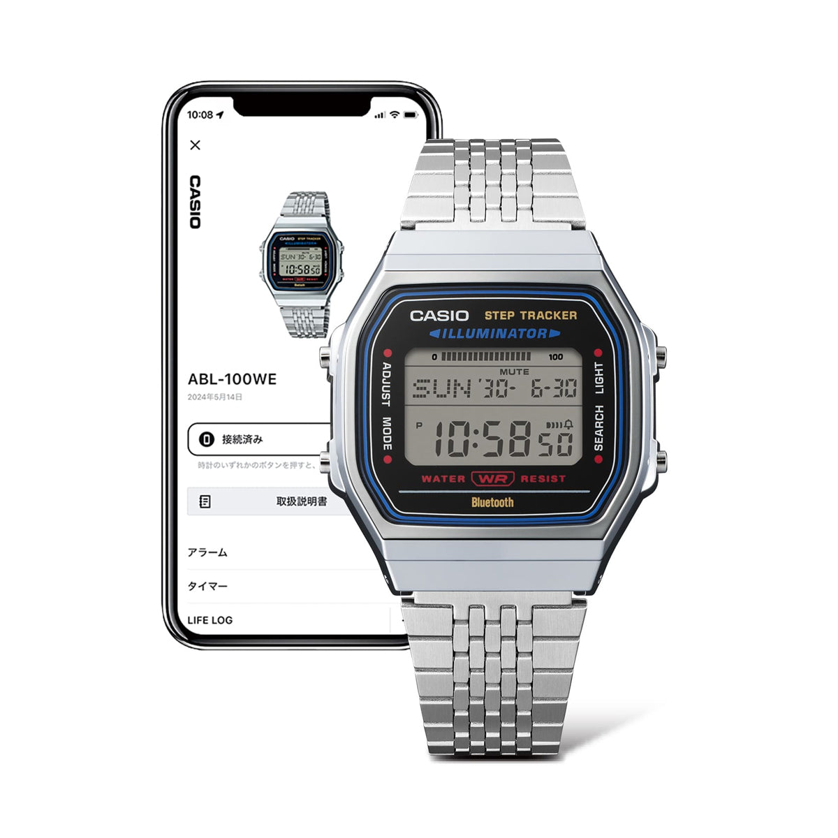 CASIO VINTAGE BLUETOOTH® NUTITELEFONIGA ÜHENDAMINE - TERAS - sisseehitatud kiirendusmõõtur tuvastab keha liikumise + sammulugeja - MUST ABL-100WE-1AEF