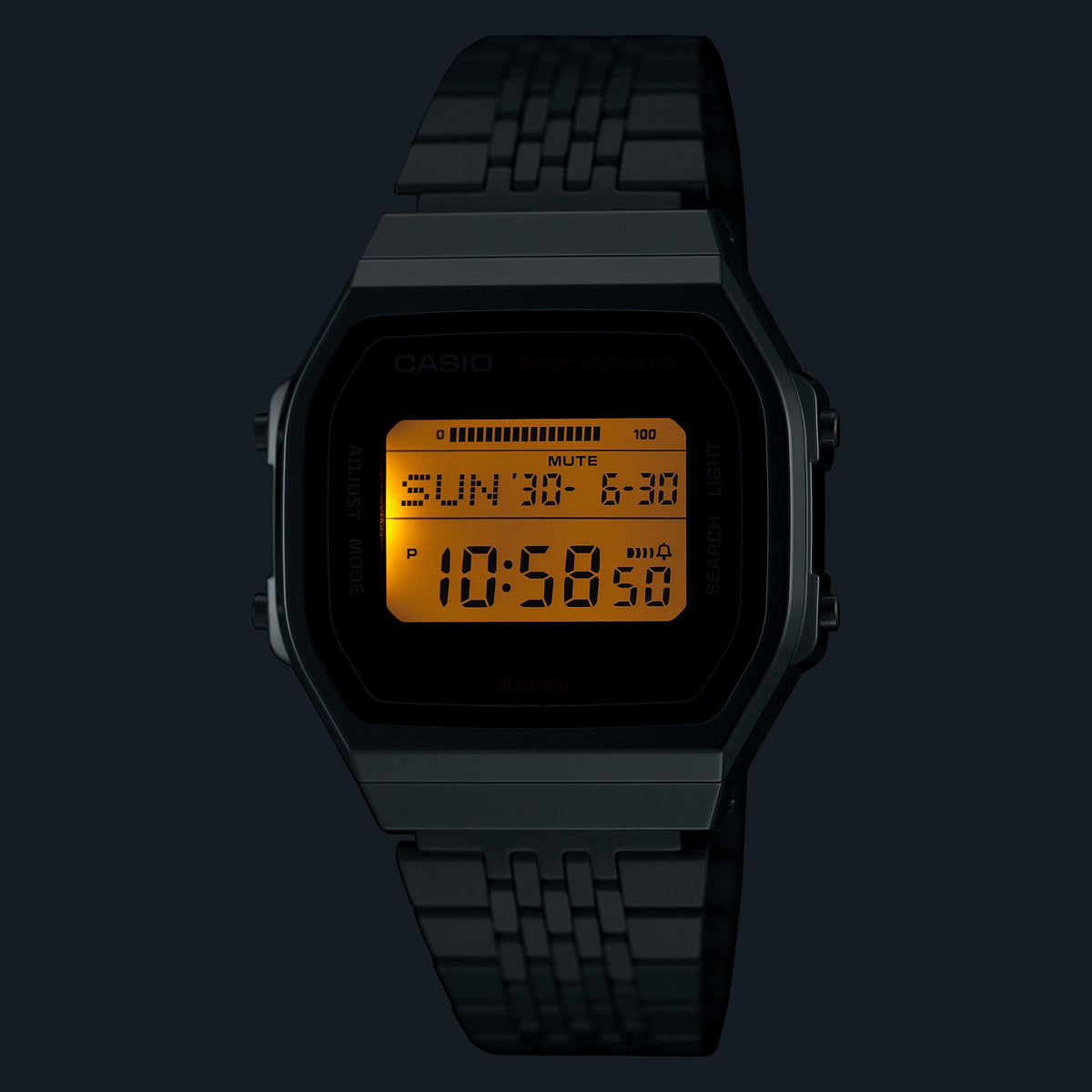CASIO VINTAGE BLUETOOTH® NUTITELEFONIGA ÜHENDAMINE - TERAS - sisseehitatud kiirendusmõõtur tuvastab keha liikumise + sammulugeja - MUST ABL-100WE-1AEF