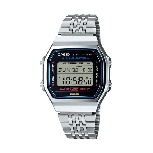 CASIO VINTAGE BLUETOOTH® NUTITELEFONIGA ÜHENDAMINE - TERAS - sisseehitatud kiirendusmõõtur tuvastab keha liikumise + sammulugeja - MUST ABL-100WE-1AEF