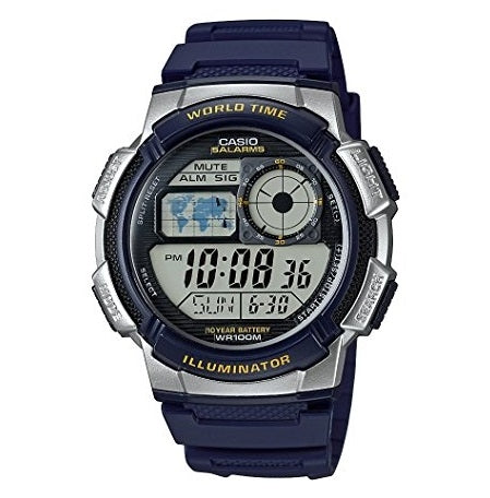 CASIO SPORT DIVER - MAAILMAAEG, VALGUSTUS, 5 ÄRATUSKELLA, 10-AASTANE AKU - ÖÖSININE AE-1000W-2AVDF