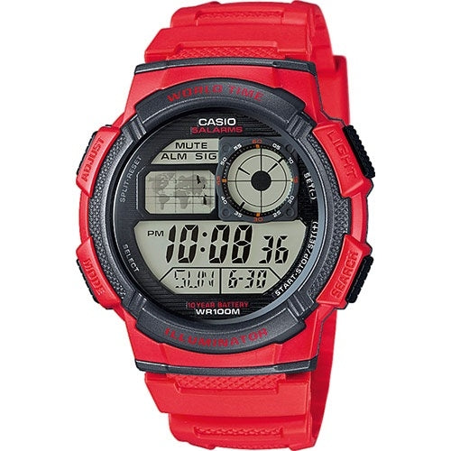 CASIO SPORT DIVER - WORLD TIME ILLUMINATOR 5 ALARMS, 10 YEARS BATTERY - RED AE-1000W-4AVDF