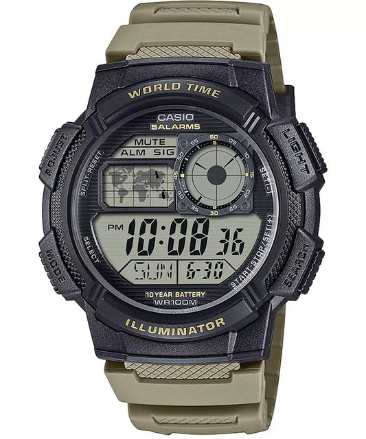 CASIO SPORT DIVER - WORLD TIME ILLUMINATOR 5 ALARMI, 10-AASTANE AKU - TAUPE AE-1000W-5AVEF