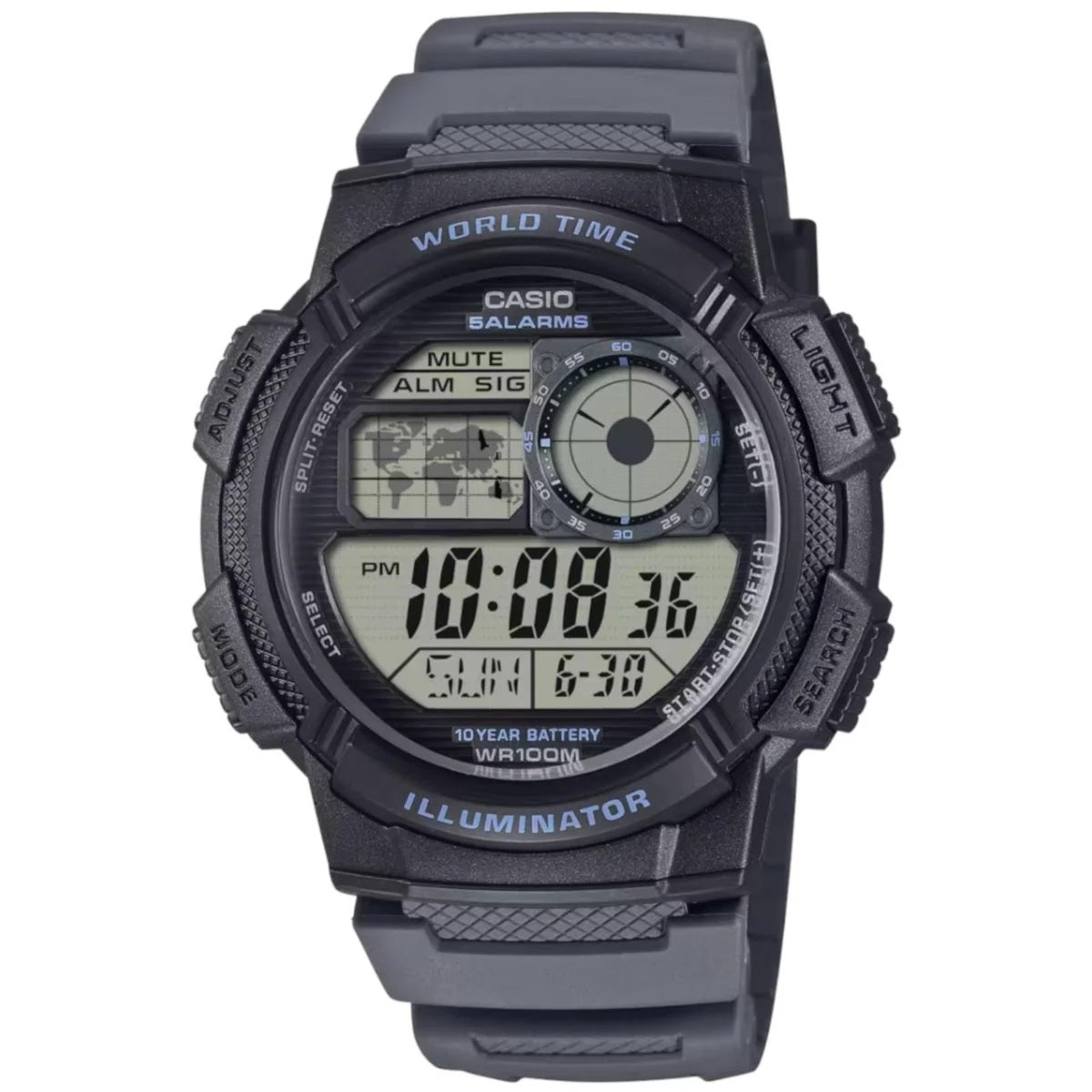 CASIO SPORT DIVER - WORLD TIME ILLUMINATOR 5 ALARMS, 10 YEARS BATTERY AE-1000W-8AVEF