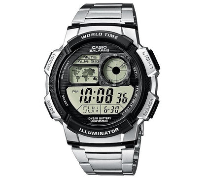 CASIO SPORT DIVER - MAAILMAAEG, VALGUSTUS - 5 ALARMI, 10-AASTANE PATAREI - MUST AE-1000WD-1AVDF
