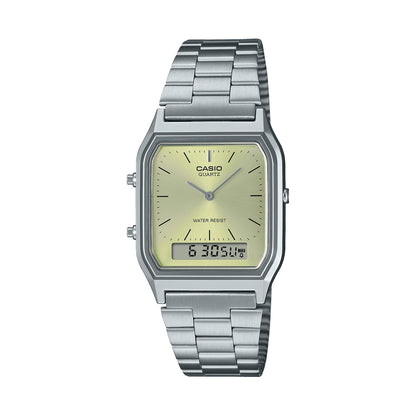 CASIO VINTAGE EDGY KOLLEKTSIOON PÄIKESEKIIRTEGA SÄRAV SIHVERPLAAT - ROHELINE SIDRUN AQ-230A-9AMQYES