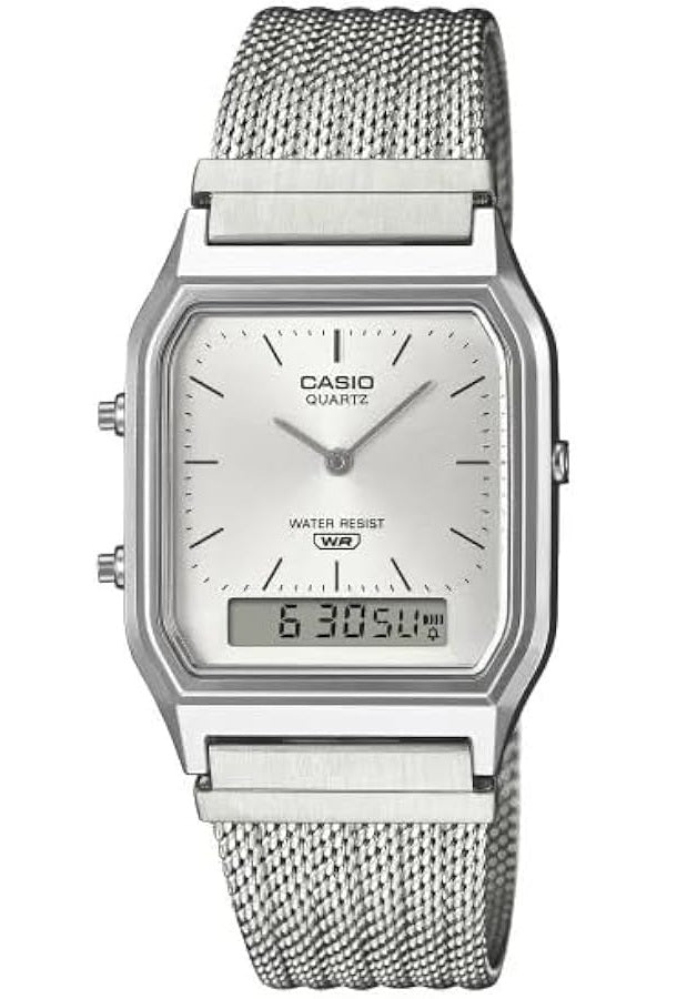 CASIO VINTAGE EDGY COLLECTION SUNRAY DIAL - MESH STRAP, SILVER AQ-230EM-7AEF