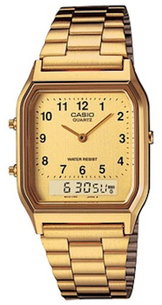 CASIO VINTAGE EDGY COLLECTION PÄIKESEKIIR-SIHVERPLAAT - KULDNE AQ-230GA-9DMQYES
