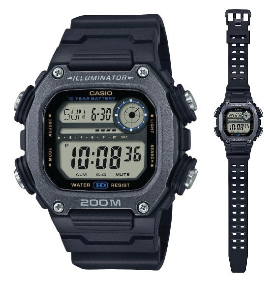 CASIO SPORT ILLUMINATOR DIVER 200M, 10 YEARS BATTERY - XL STRAP - BLACK DW-291HX-1AVDF
