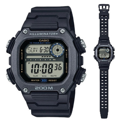 CASIO SPORT ILLUMINATOR DIVER 200M, 10 YEARS BATTERY - XL STRAP - BLACK DW-291HX-1AVDF