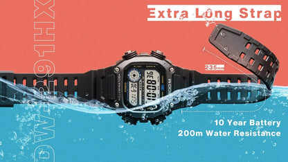 CASIO SPORT ILLUMINATOR DIVER 200M, 10 YEARS BATTERY - XL STRAP - BLACK DW-291HX-1AVDF