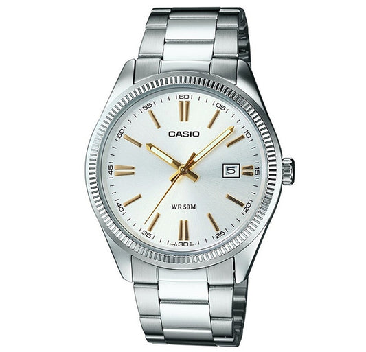 CASIO COLLECTION LADY DATE - ARGENTEE. GOLD INDEXES LTP-1302D-7A2VDF