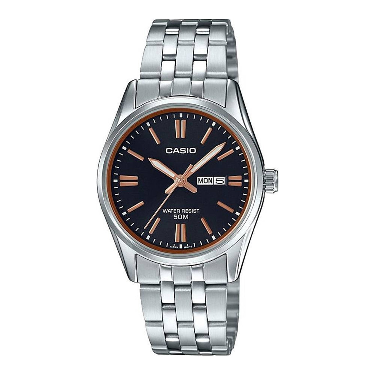 CASIO COLLECTION LADY DAY & DATE - ЧЕРНЫЙ, БРОНЗОВЫЕ ИНДЕКСЫ LTP-1335D-1A2VDF