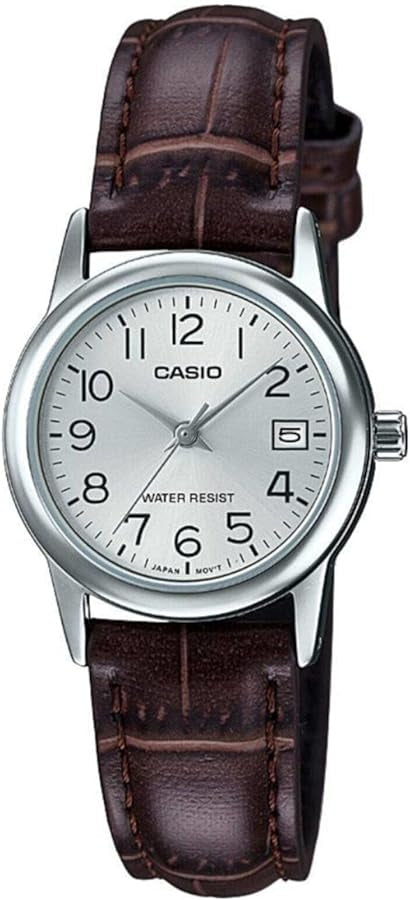 CASIO COLLECTION LADY DATE SILVER, LEATHER - ARGENTEE LTP-V002L-7B2UDF