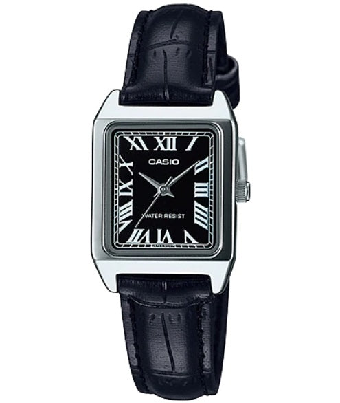 CASIO COLLECTION LADY TANK, ALLOY, LEATHER - BLACK LTP-V007L-1BUDF