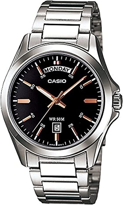CASIO COLLECTION DAY DATE — ЧЕРНЫЙ ЦИФЕРБЛАТ С МЕТКАМИ ЦВЕТА РОЗОВОГО ЗОЛОТА MTP-1370D-1A2VDF