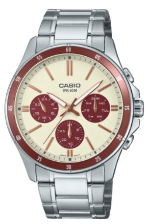 CASIO COLLECTION MULTIFUNCTION CALENDAR – ŠAMPANJA JA BORDEAUX MTP-1374D-5A2VDF