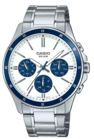 CASIO COLLECTION MULTIFUNCTION CALENDAR - WHITE & BLUE PANDA MTP-1374D-7A2VDF