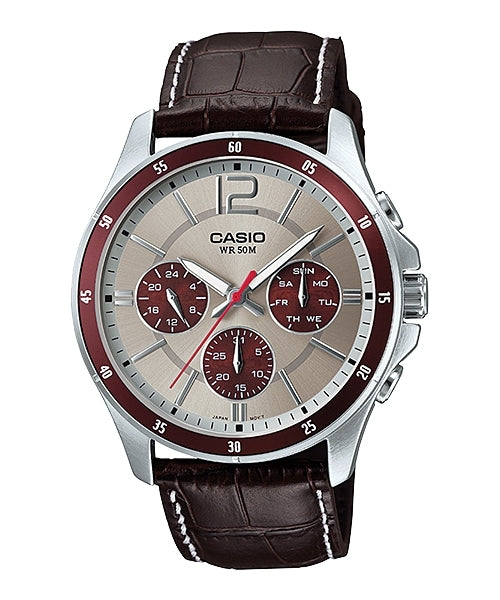 CASIO COLLECTION MULTIFUNCTION CALENDAR, LEATHER - TWO TONES MTP-1374L-7A1VDF