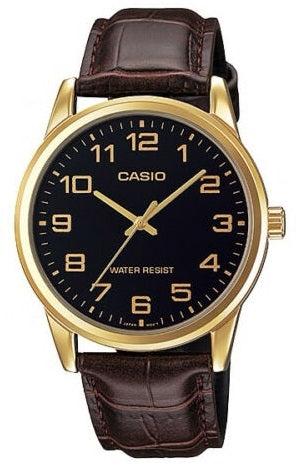CASIO COLLECTION ONLY TIME ЗОЛОТО, КОЖА - ЧЕРНЫЙ MTP-V001GL-1BUDF