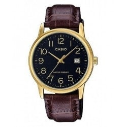 CASIO COLLECTION KUUPÄEVAGA KULDNE, NAHK - MUST MTP-V002GL-1BUDF
