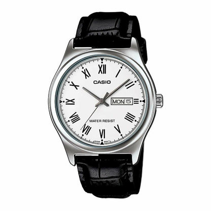 CASIO COLLECTION mudel: PÄEV KUUPÄEV ROOMA NUMBRID, NAHK - VALGE