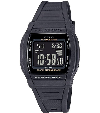 CASIO DIGITAL SPORT Julge sihverplaat. LED-valgustus. 10-aastane aku W-201-1BVDF