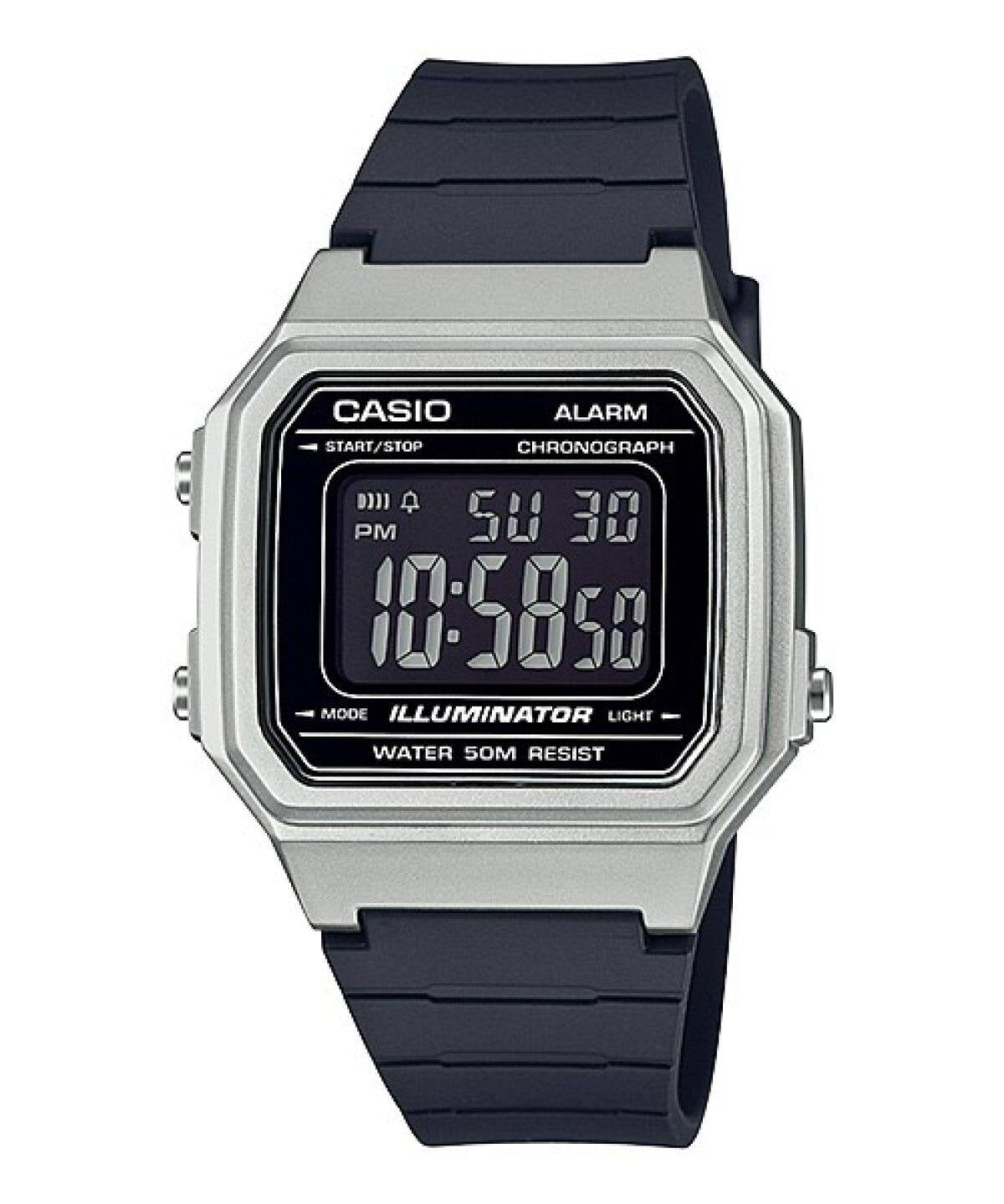 CASIO TIMELESS COLLECTION SPORT ILLUMINATOR WR 50M, ALARM, KRONOGRAAF - HÕBEDANE - METALLSEERIA W-217HM-7BVDF