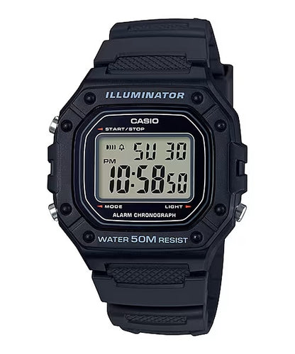 CASIO TIMELESS COLLECTION SPORT ILLUMINATOR WR 50M, ALARM, KRONOGRAAF – MUST W-218H-1AVDF