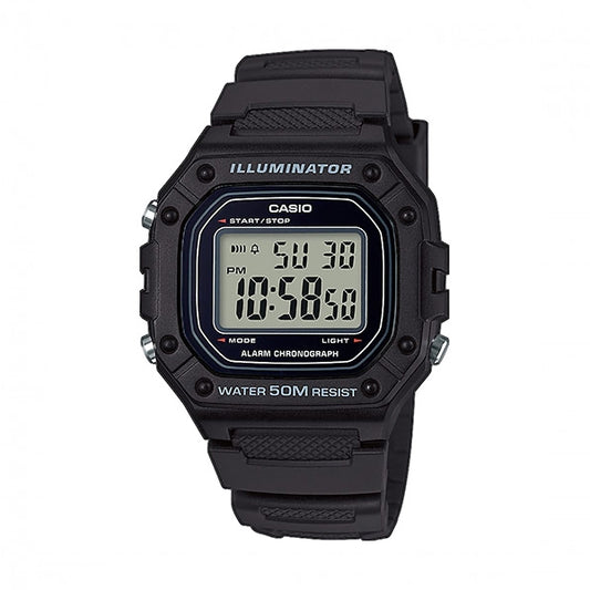CASIO COLLECTION SPORT ILLUMINATOR WR 50M, ALARM, KRONOGRAAF – MUST W-218H-1AVEF
