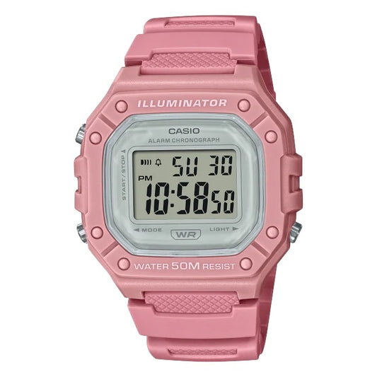 CASIO TIMELESS COLLECTION SPORT ILLUMINATOR WR 50, ALARM, KRONOGRAAF – ROOSA – VÄRVILINE SEERIA W-218HC-4AVDF