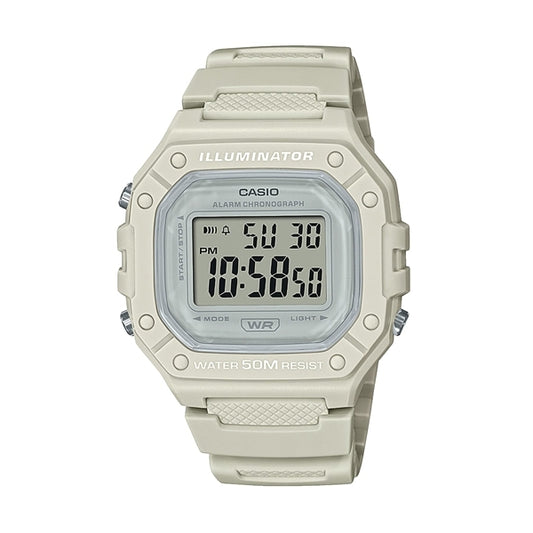 CASIO TIMELESS COLLECTION SPORT ILLUMINATOR WR 50M, ALARM, CHRONOGRAPH - VALGE - COLORED SERIE W-218HC-8AVDF