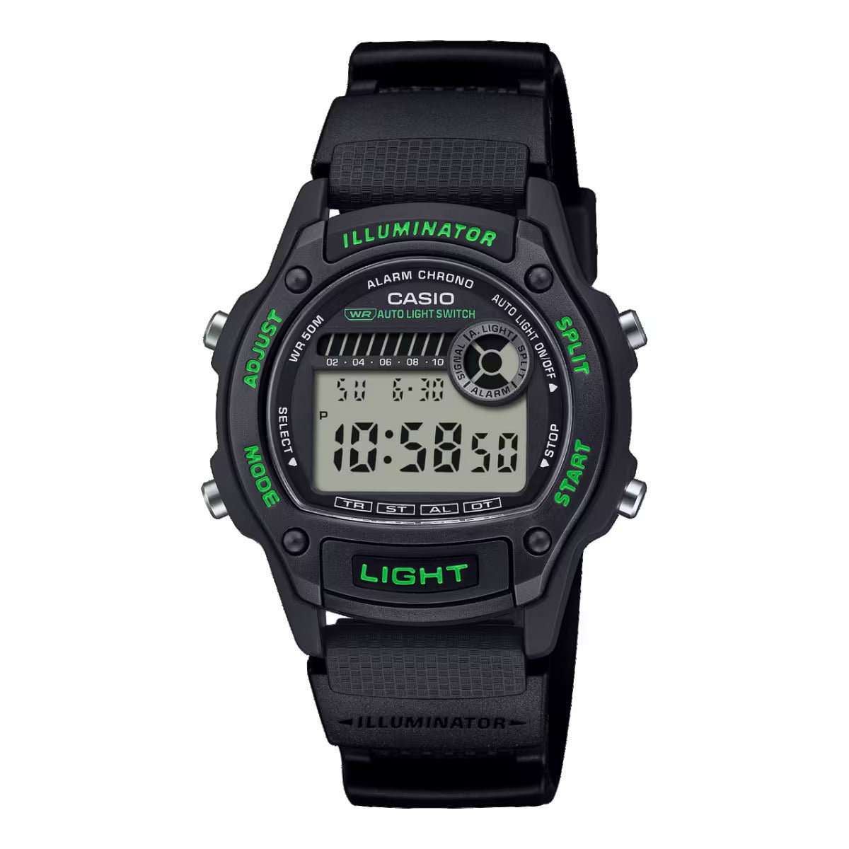 CASIO SPORT ILLUMINATOR SMALL WRIST 36.6mm case, Bio-Based Resin strap - BLACK W-220H-1A3VEF