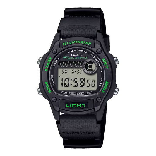CASIO SPORT ILLUMINATOR SMALL WRIST 36.6mm case, Bio-Based Resin strap - BLACK W-220H-1A3VEF