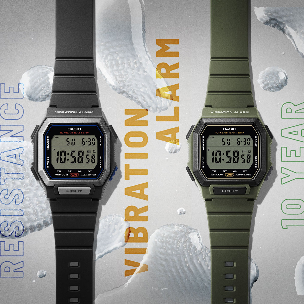 CASIO COLLECTION ILLUMINATOR 10-AASTASE PATAREIGA – ARMY GREEN W-738H-3AVEF