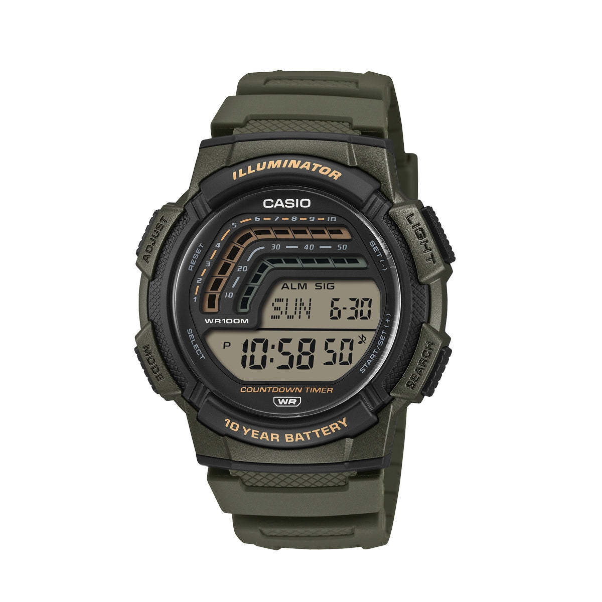 CASIO SPORT ILLUMINATOR - 10 YEARS BATTERY - GREEN WS-1800-3AVEF